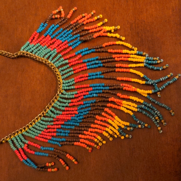 Multi colour beaded chain necklace - Picture 2 of 6